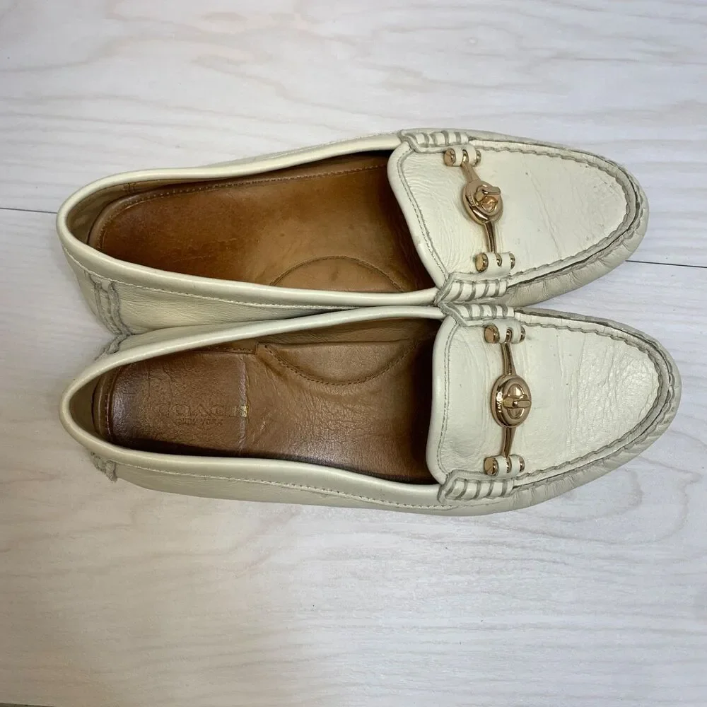 Coach Arlene Loafers‎ Women Ivory Pebbled Grain Leather Penny Driving Size 7B